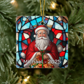 Holly Jolly Santa Glass Effect Ceramic Ornament