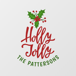 Holly Jolly Script Christmas Custom Family Name Wall Decal