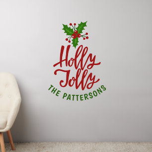 Holly Jolly Script Christmas Custom Family Name Wall Decal