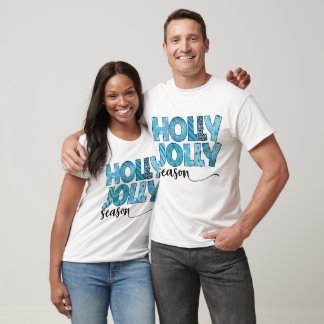 Holly Jolly Season Festive Blue Pattern Christmas T-Shirt