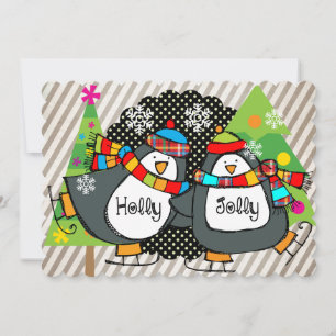Holly Jolly Skating Penguins Holiday Card