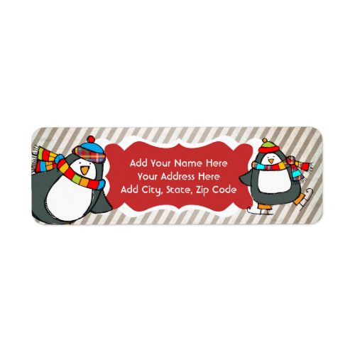 Holly Jolly Skating Penguins Return Address Labels