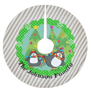 Holly Jolly Skating Penguins Tree Skirt