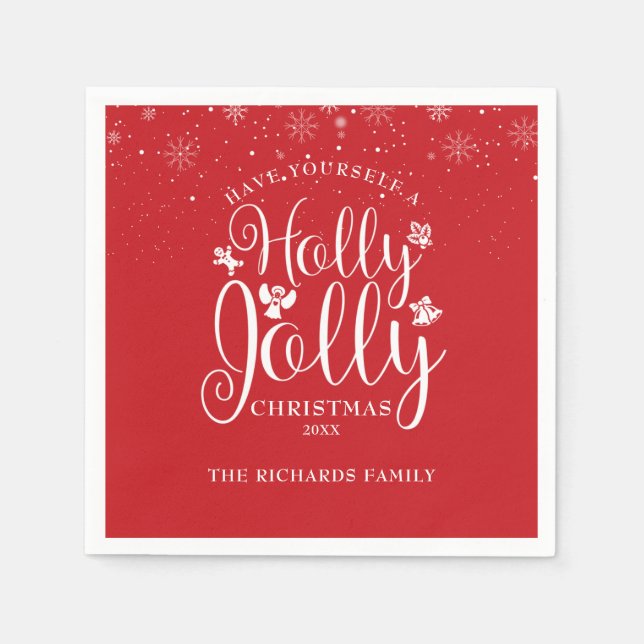 Holly Jolly Snowflakes Christmas Holidays Family Napkins (Front)