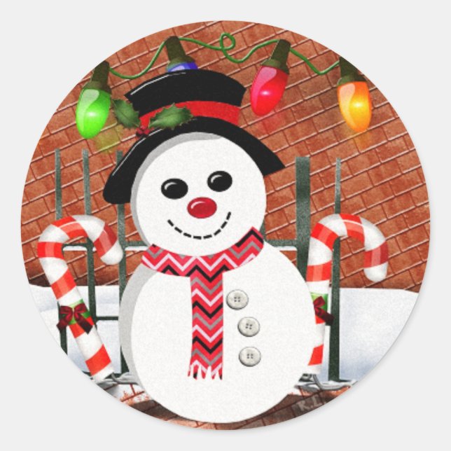 Holly Jolly Snowman Classic Round Sticker (Front)