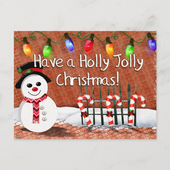 Holly Jolly Snowman Holiday Postcard (Front)