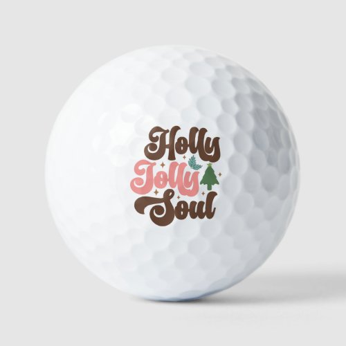 Holly Jolly Soul Retro Groovy Christmas Holidays Golf Balls