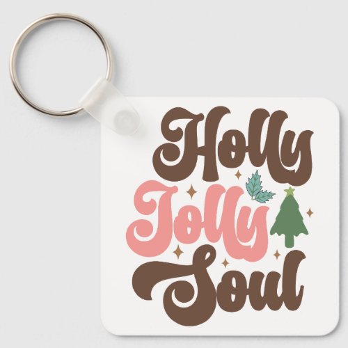 Holly Jolly Soul Retro Groovy Christmas Holidays Keychain