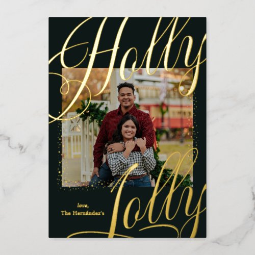 Holly Jolly Stars Photo Gold Foil Holiday Card