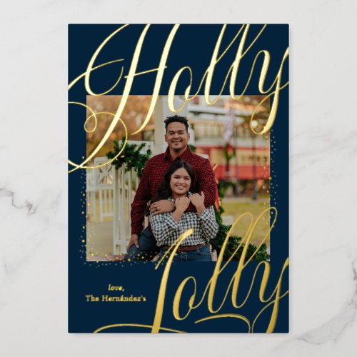 Holly Jolly Stars Photo Gold Foil Holiday Card