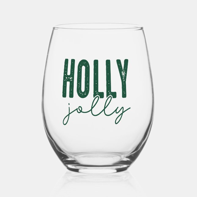 Holly Jolly Stemless Wine Glass (Front)