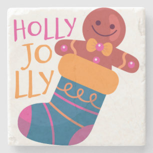 Holly Jolly Stocking Stone Coaster
