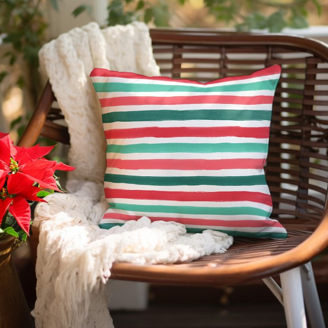 Holly Jolly Stripes Throw Pillow (Creator Uploaded)