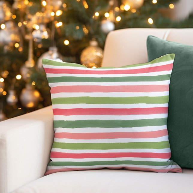 Holly Jolly Stripes Throw Pillow (Creator Uploaded)