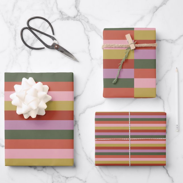 Holly Jolly Stripes Wrapping Paper Sheets (Front)