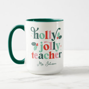 Holly Jolly Teache Retro Holiday Mug