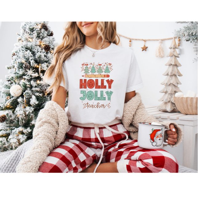 Holly Jolly Teacher Retro Christmas T-Shirt (Creator Uploaded)