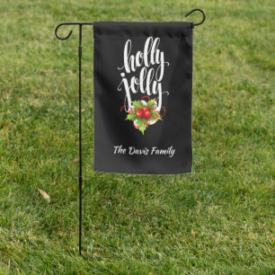 Holly Jolly Typography   Personalized Christmas Garden Flag