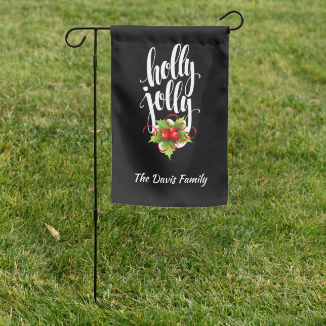 Holly Jolly Typography | Personalized Christmas Garden Flag (In SItu)