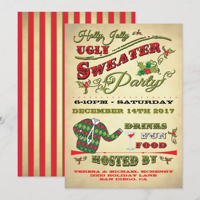 Holly Jolly Ugly Sweater Holiday Party Invitation (Front/Back)