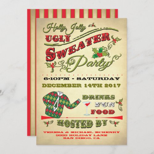 Holly Jolly Ugly Sweater Holiday Party Invitation