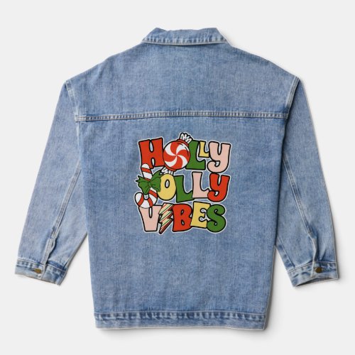 Holly Jolly Vibes Christmas Gift  Denim Jacket