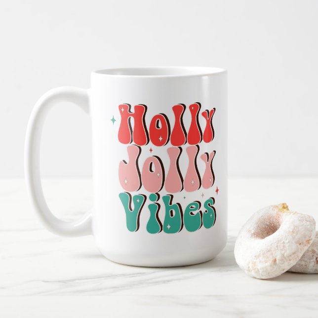 Holly Jolly Vibes Groovy Christmas Coffee Mug (With Donut)