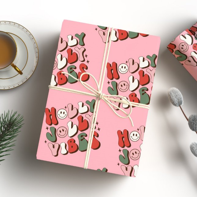Holly Jolly Vibes Groovy Christmas Wrapping Paper (Creator Uploaded)
