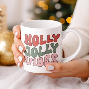 Holly Jolly Vibes Groovy Retro Christmas Coffee Mug