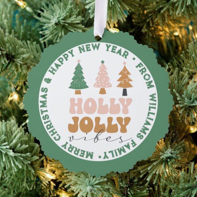 holly jolly vibes,merry christmas&new year green ornament card (Insitu (Tree))