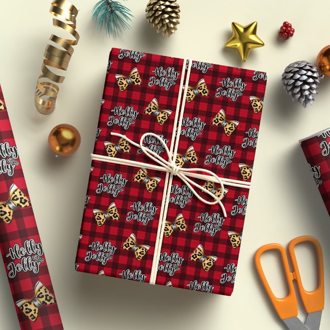 Holly Jolly Vibes Red Plaid Pattern Christmas Wrapping Paper (Creator Uploaded)