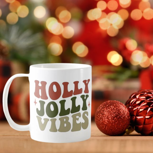 Holly Jolly Vibes Retro 1960s Christmas Gift Coffee Mug (Creator Uploaded)