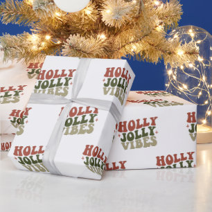 Holly Jolly Vibes Retro 1960s Christmas Gift Wrapping Paper