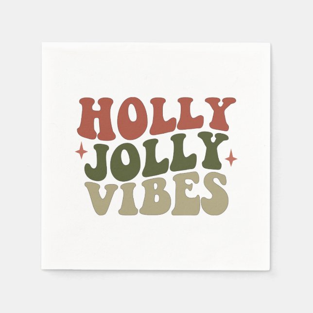 Holly Jolly Vibes Retro 1960s Christmas Party Napkins (Front)