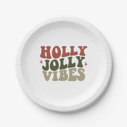 Holly Jolly Vibes Retro 1960s Christmas Party Paper Plates