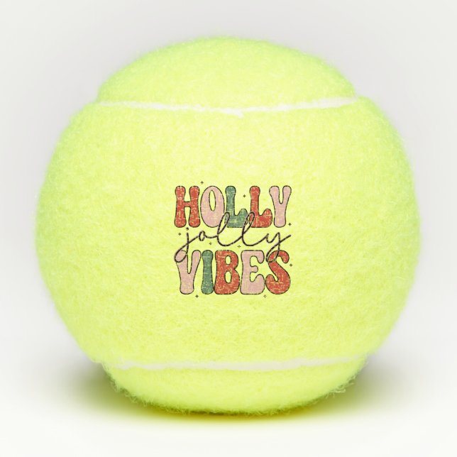 Holly Jolly Vibes Retro Christmas Holidays Script Tennis Balls (Front)