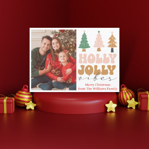 holly jolly vibes ,retro fun christmas photo holiday card