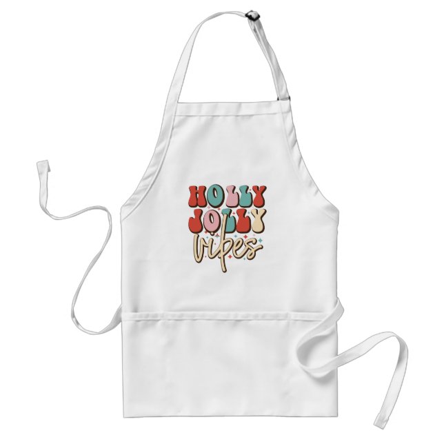 Holly Jolly Vibes Retro Groovy Christmas Holidays Adult Apron (Front)