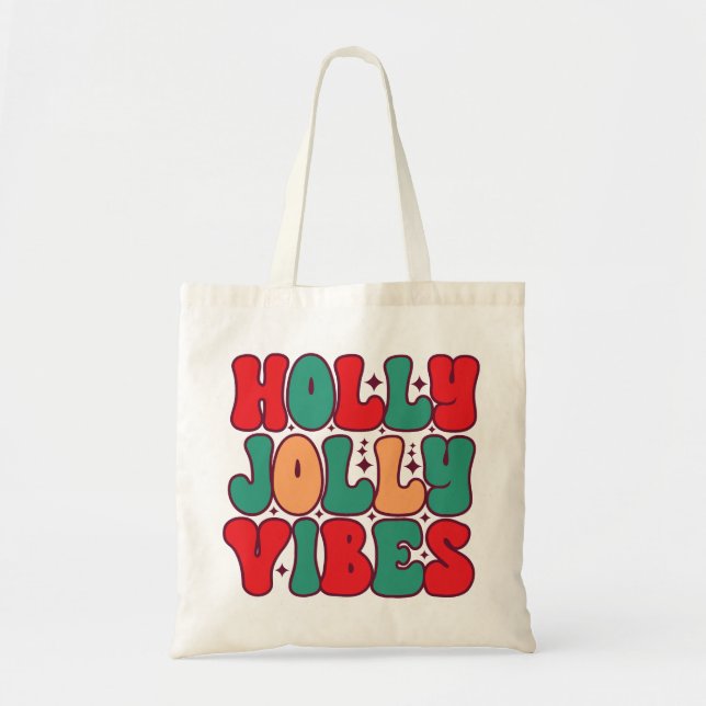 Holly Jolly Vibes Retro Groovy Christmas Holidays Tote Bag (Front)
