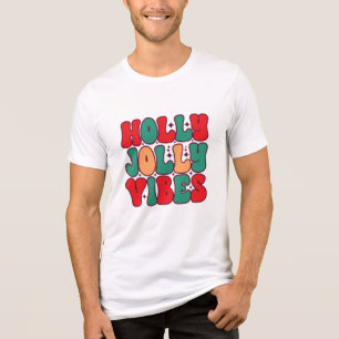 Holly Jolly Vibes Retro Groovy Christmas Holidays Tri-Blend Shirt