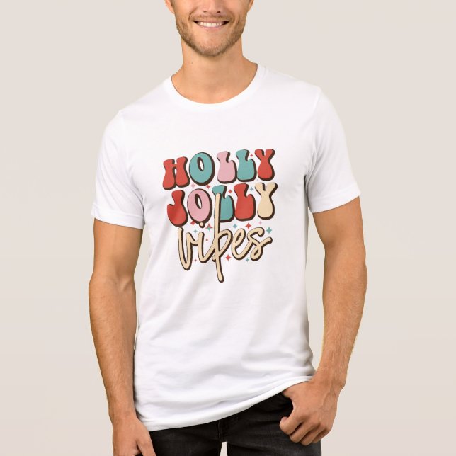 Holly Jolly Vibes Retro Groovy Christmas Holidays Tri-Blend Shirt (Front)