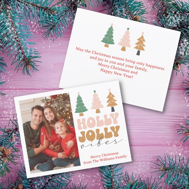 holly jolly vibes retro groovy christmas  photo    holiday card (Creator Uploaded)