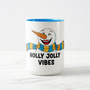 Holly Jolly Vibes Snowman Two-Tone Coffee Mug