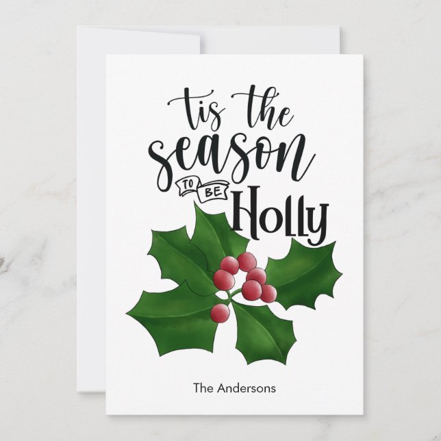 Holly Jolly Watercolor Christmas Card (Front)