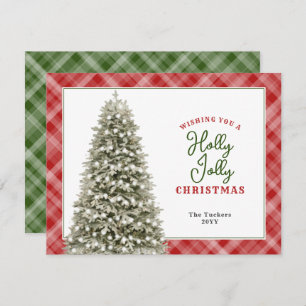 Holly Jolly Watercolor Tree Plaid Christmas Holiday Card