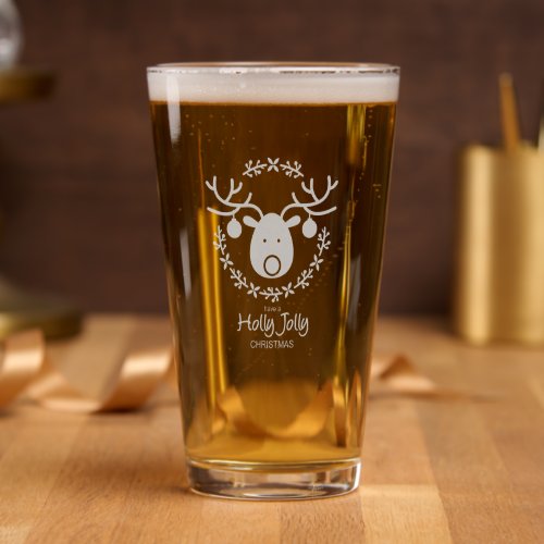 Holly Jolly Whimsical Reindeer ID1060 Pint Glass