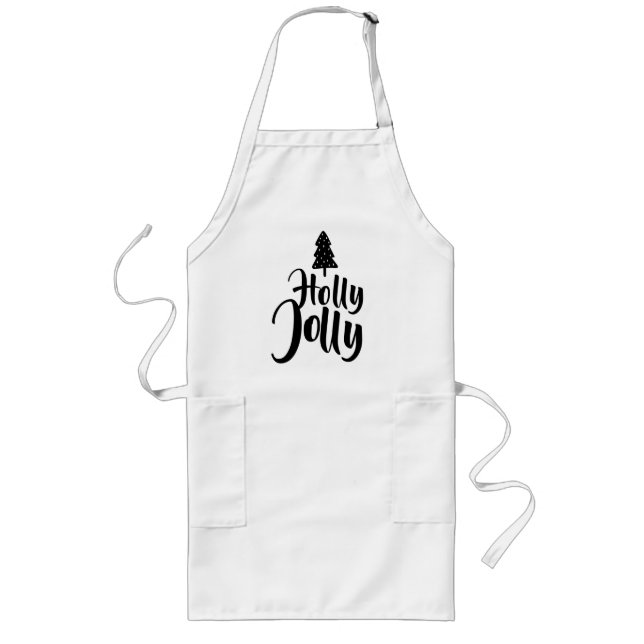 Holly Jolly White Gold Merry Christmas Long Apron (Front)