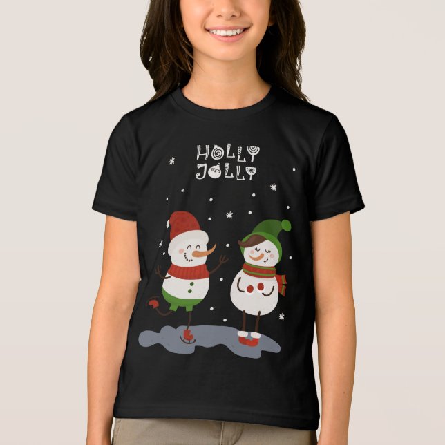 Holly Jolly Winter Snowman Christmas Holidays Tri-Blend Shirt (Front)