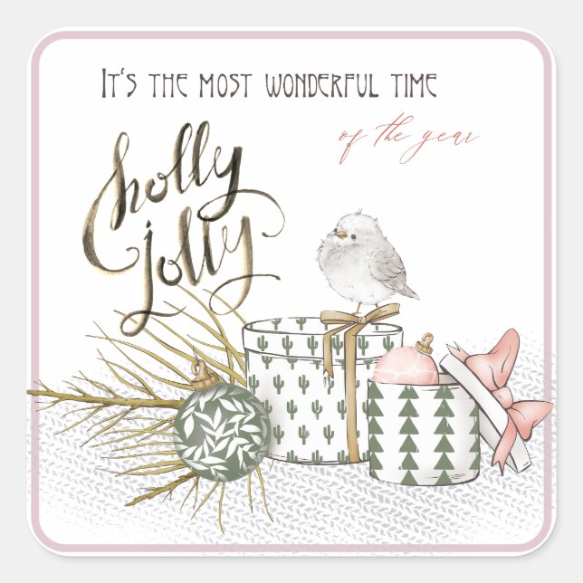  Holly Jolly Wonderful Time Christmas  Square Sticker (Front)