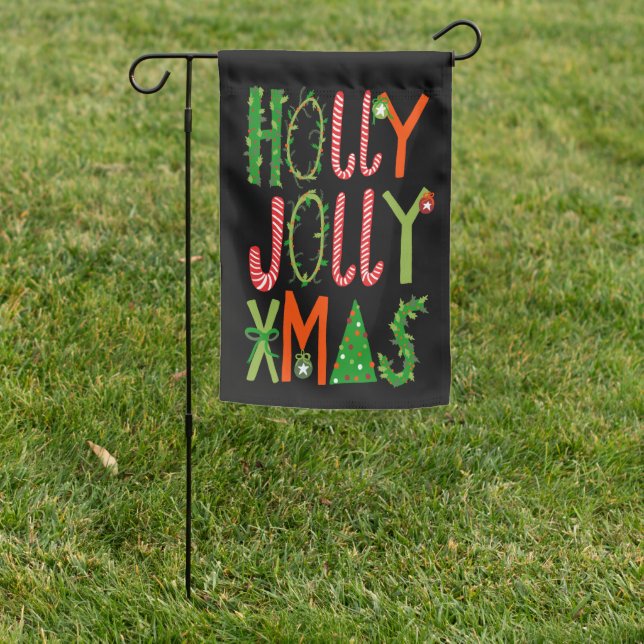 Holly Jolly Xmas Christmas Handlettering One-Sided Garden Flag (In SItu)